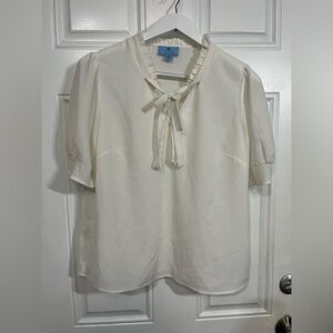 CeCe Ivory Tie-Neck Blouse Size M